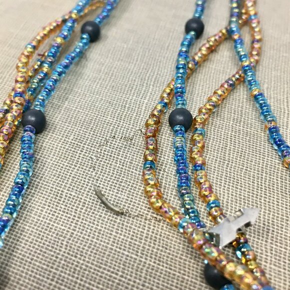 Handmade Iridescent Square Seed Bead Pouch Multi-Strand Matte Hematite Necklace - Picture 11 of 16